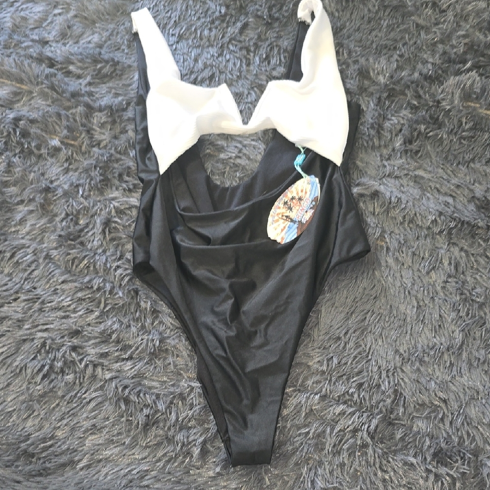 Elegant Black and White Women's One Piece Swimsuit